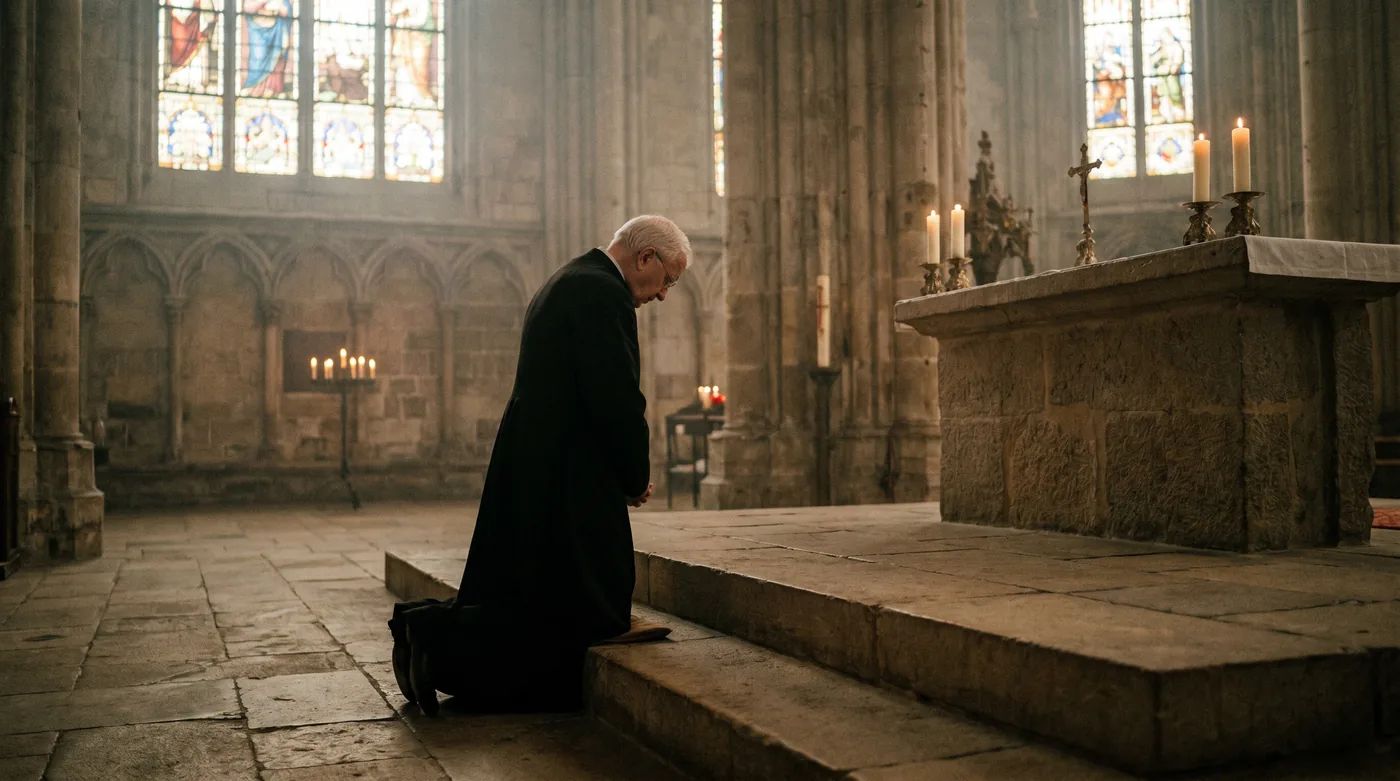 Catholic priest and young man in a sincere conversation about vocation in a modern room